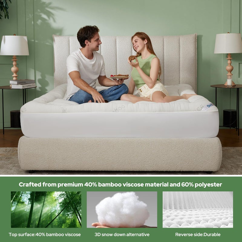 BEDLORE Queen Mattress Topper Viscose Derived from Bamboo, Thick Pillow Top Mattress Pad with Stretchable Pockets for 6-18 inches Mattress, Soft Breathable Mattress Topper for Back Pain Relief - Image 3